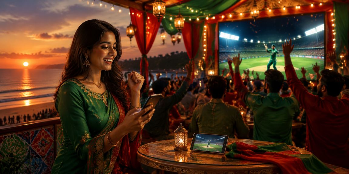 A fan using a cricket betting voucher in front of the red and green flag in Chittagong