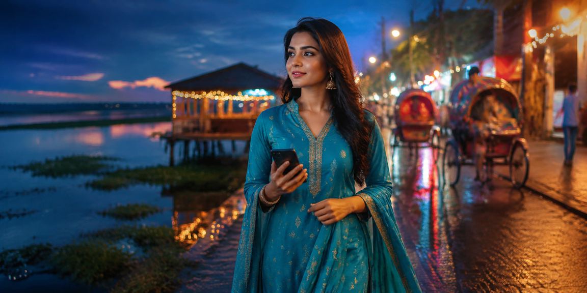 A user depositing via mobile and redeeming a voucher at a Dhaka night market