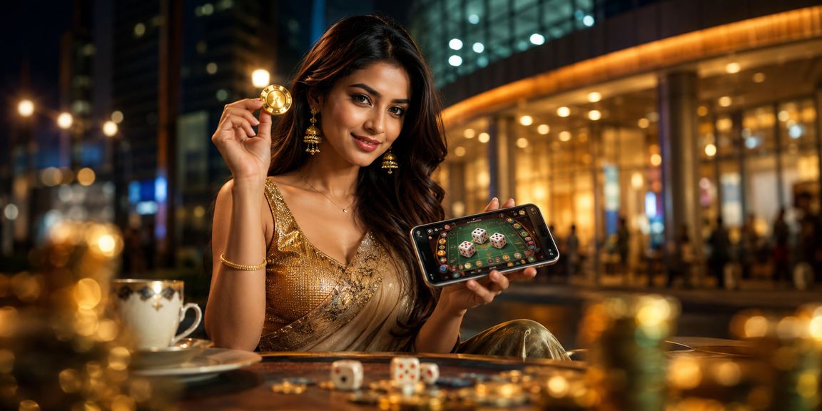 ঢাকায় অনলাইন লটারি খেলার দৃশ্য, বাংলাদেশি মডেল মোবাইলে গেম উপভোগ করছেন